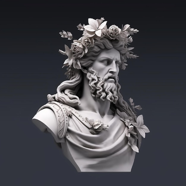 Photo 3d marble greek god with flowers