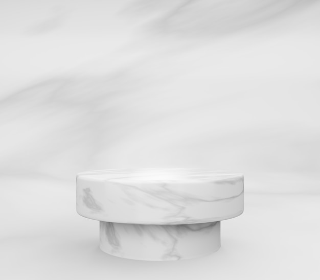 3d marble round podium or pedestal with marble empty studio room, minimal product background, template mockup for cosmetic display, geometric of cylinder shape, luxury concept