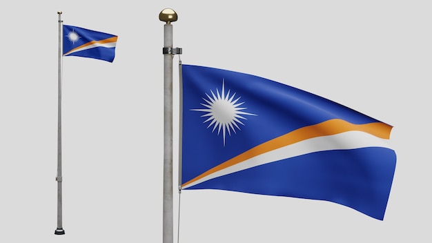 3D, Marshallese flag waving on wind. Close up of Marshall banner blowing, soft and smooth silk. Cloth fabric texture ensign background. Use it for national day and country occasions concept.