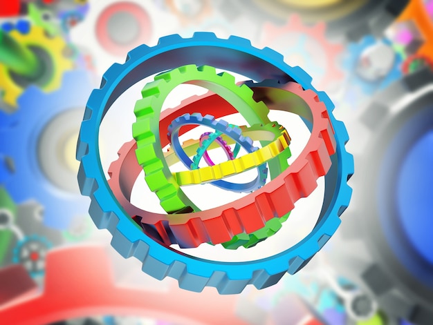 3D mechanism of various colorful gears