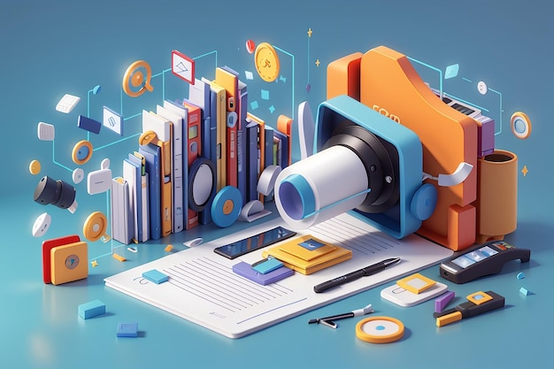 3d media file management concept searching image and video files in database document management soft document flow app compound docs concept 3d magnifying icon vector rendering illustration