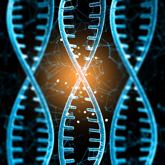 Foto sfondo medico 3d con fili astratti di dna