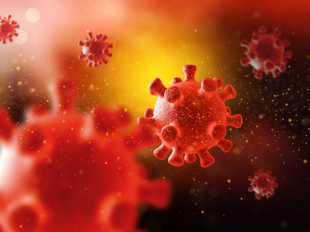 추상 바이러스 세포-코로나와 3D 의료 배경
