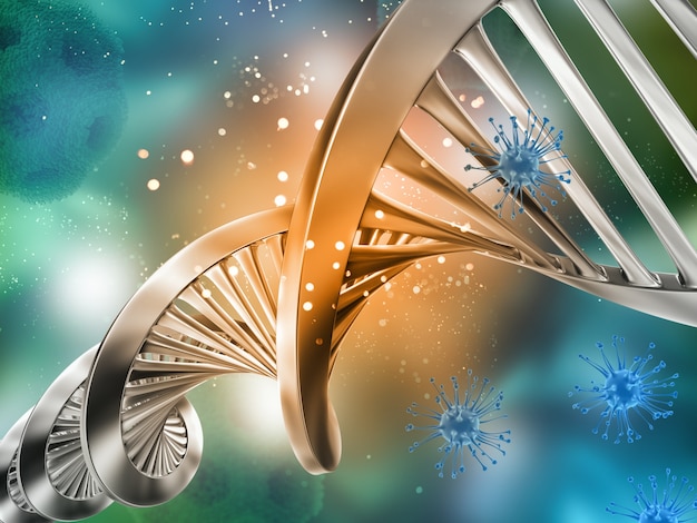 DNA鎖とウイルス細胞による3D医療背景