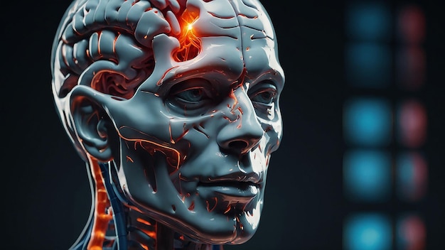 3D medical figure with brain highlighted