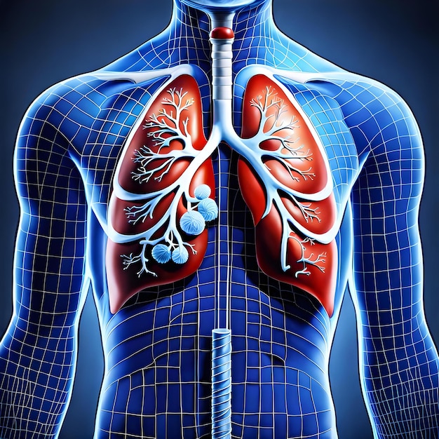 3D medical health illustration of a person's torso and lungs