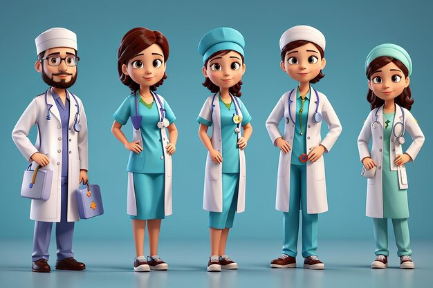 3D Medical Icon Set Diverse Healthcare Team