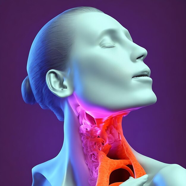 Photo 3d medical image with female holding neck in pain created with generative ai