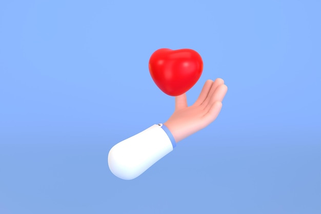 3D Medical mans hand cartoon holding red heart Business or medical clip art isolated xA