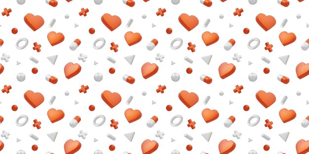 3d medical seamless pattern with heart and pill on white color background 3d design of medicine illustration for banner poster web