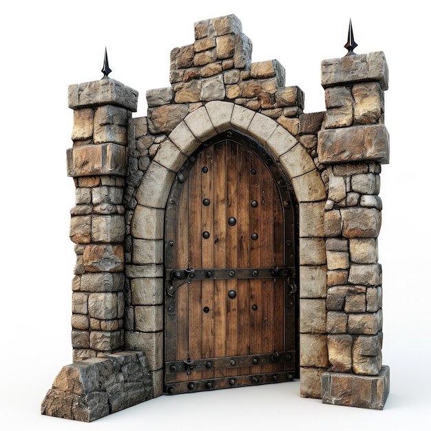 3D Medieval Castle Gate Illustration on White Background