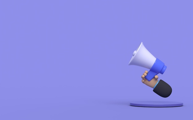 3d megaphone background on very peri hand illustration