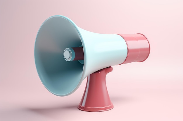 A 3D megaphone rendered in pastel color muted hues