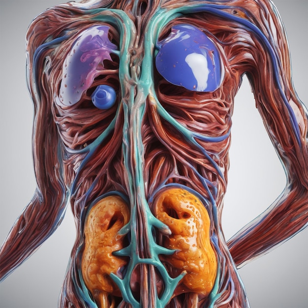 Foto 3d menselijke nier ultra detail hyper realisme complexe samenstelling dynamische lichte willekeurige achtergrond