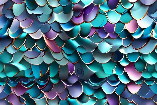 3D Mermaid Scales Seamless Patterns