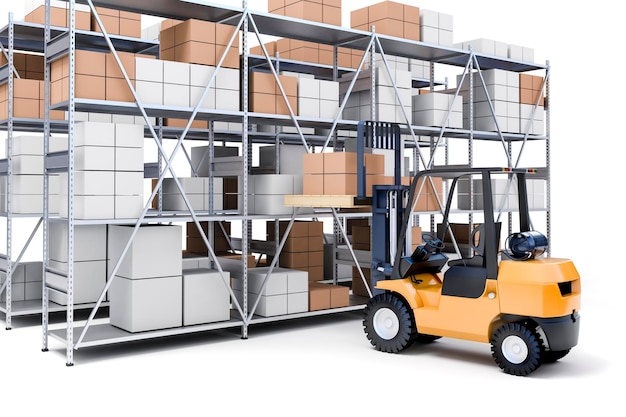 3d metal rack warehouse with boxes