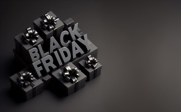 3d metallic black friday text on dark background