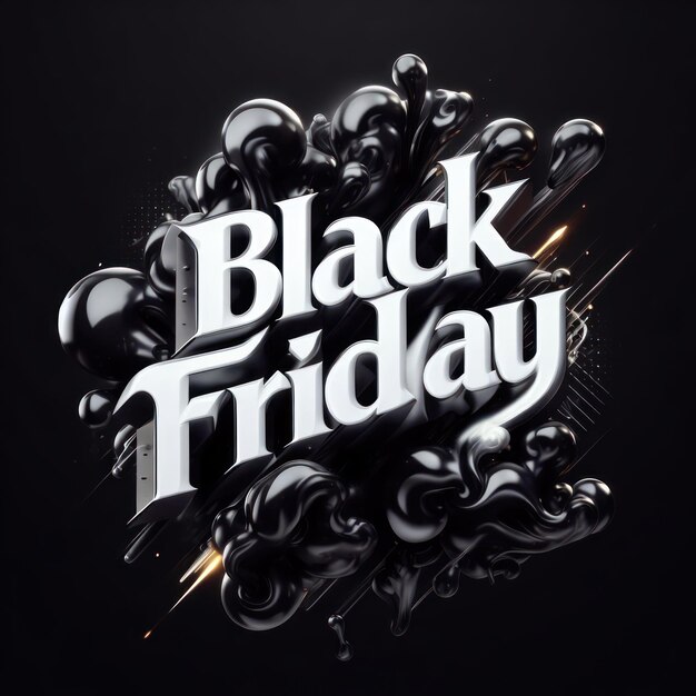 3d metallic black friday text on dark background