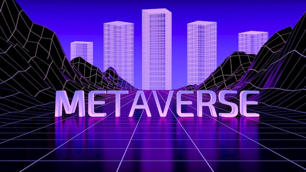 Концепция фона 3d Metaverse Футуристический цифровой пейзаж в виртуальной реальности в стиле