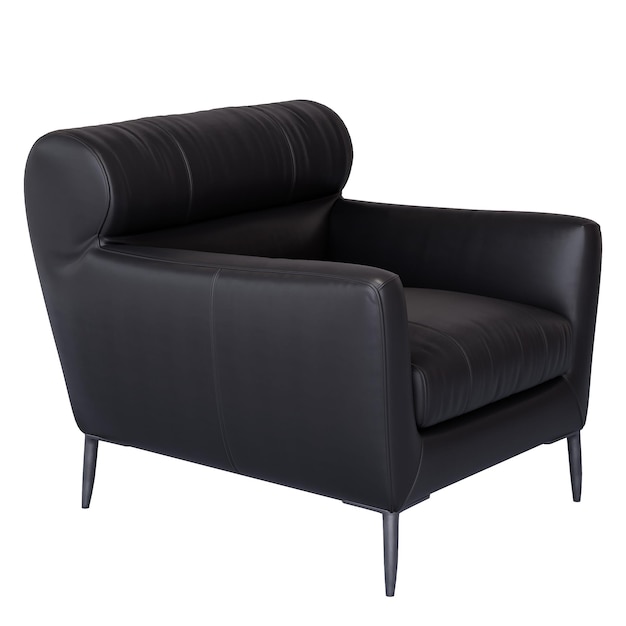 3D-meubels moderne donkere lederen enkele fauteuil geïsoleerd op een witte achtergrond Decoratie Design for Living