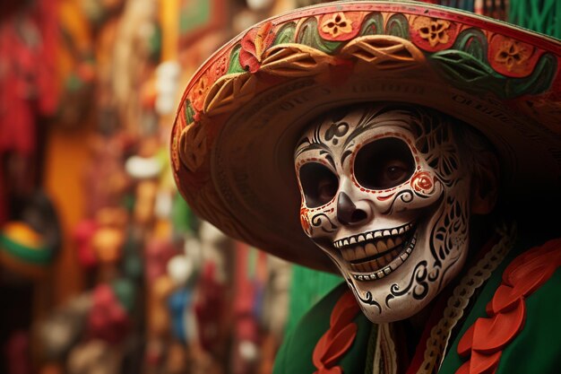 3D Mexican Skull On Grunge Background