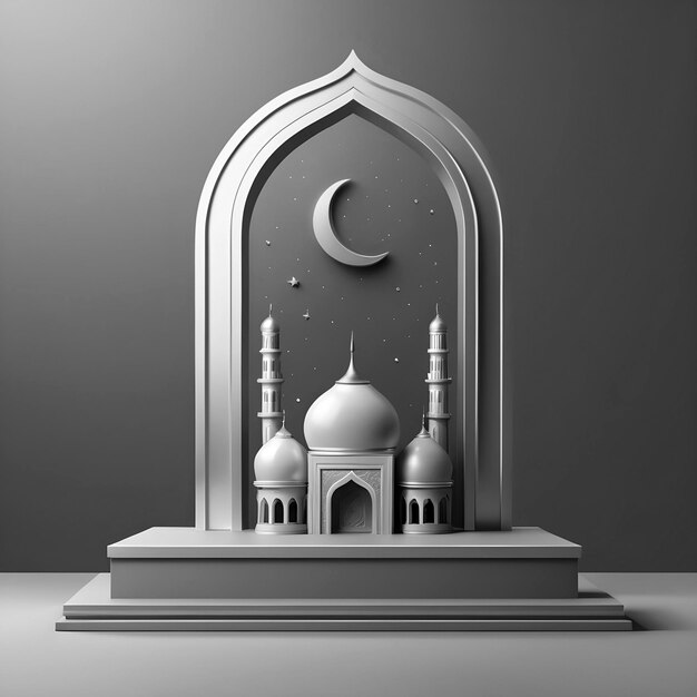 Photo 3d micro mosque ramadan kareem product presentation stand islamic podium mockup background