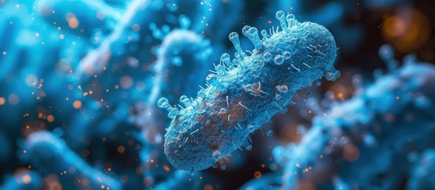 Photo 3d microscopic blue bacteria