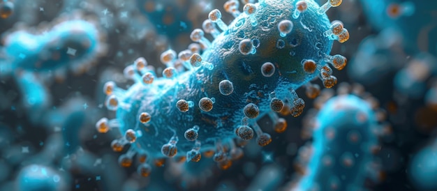 Photo 3d microscopic blue bacteria