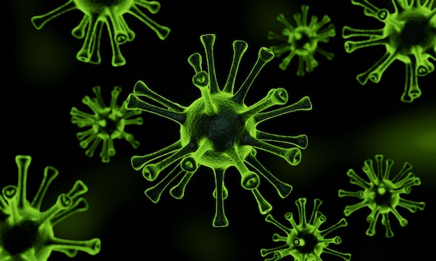 Pandemia mondiale del virus a spillo covid19 microscopico 3d