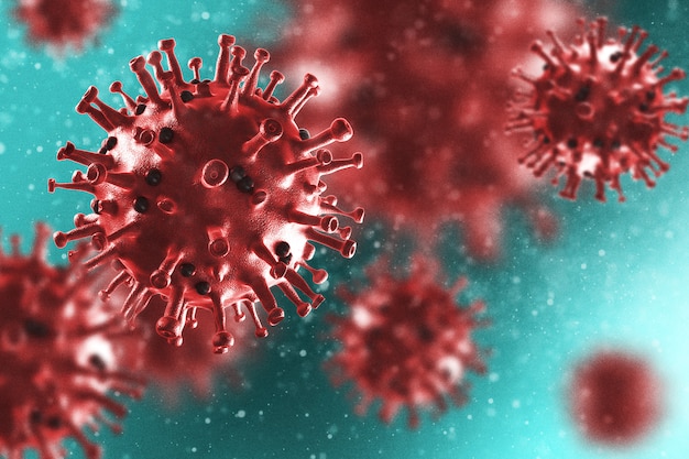 Photo 3d microscopic photo of covid-19 coronavirus