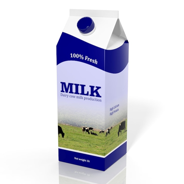 Photo 3d milk carton box isolated on white