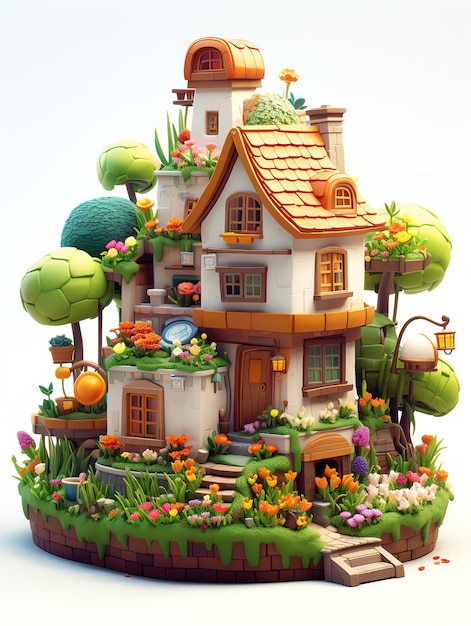 3d mini village plant flower