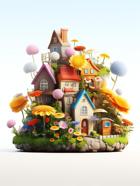 3d mini village plant flower