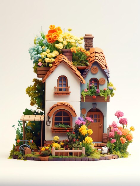 3d mini village plant flower