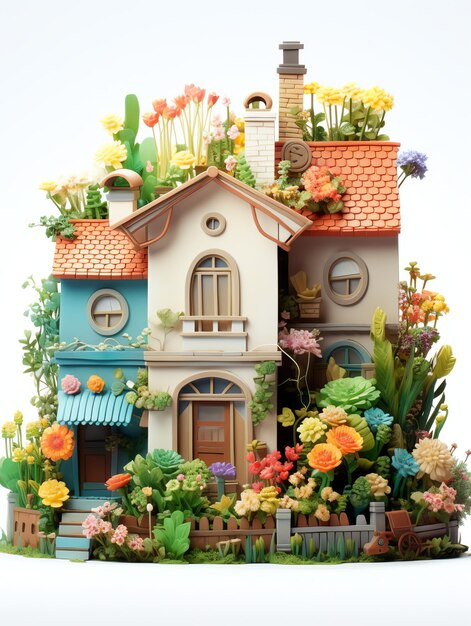 3d mini village plant flower