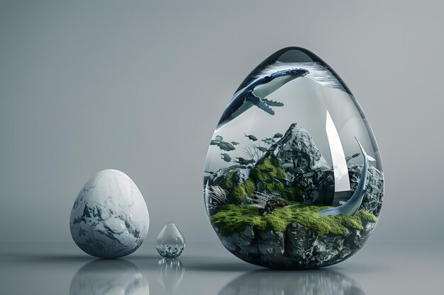 Photo 3d miniature water drop glass material with moss design