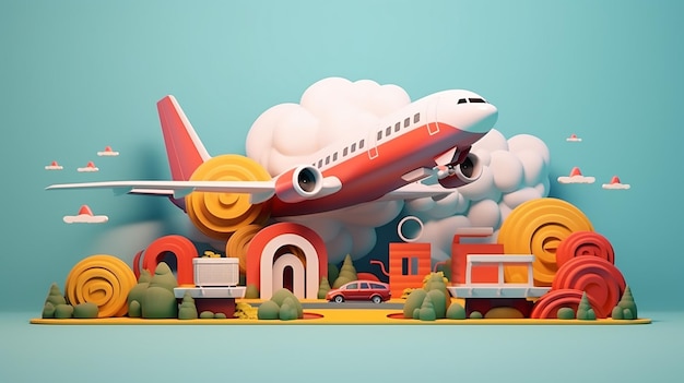3D-miniatuur van een vliegtuig tijdens de vlucht