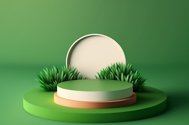 3d minimal circle podium illustration with green grass for product background