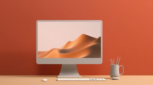 空白の画面モックアップを備えた 3D 最小限のデスクトップ空の画面生成 AI