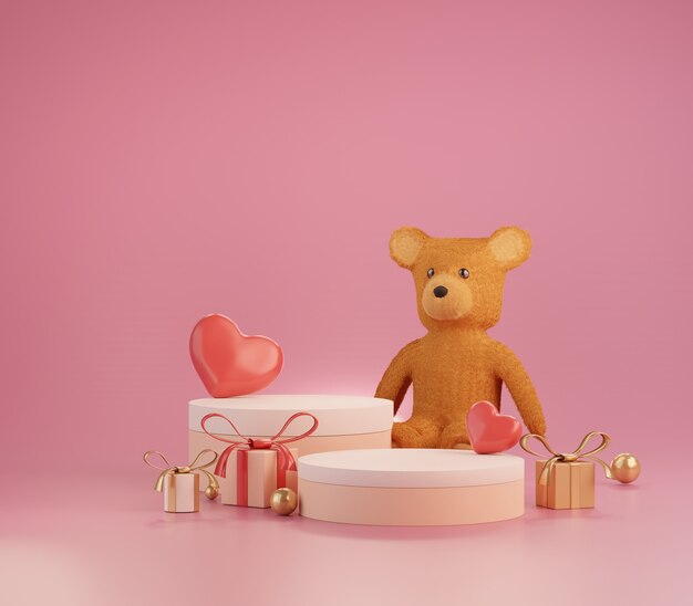 3d minimal of displays podium with lovely heart backgroud for valentine's day.