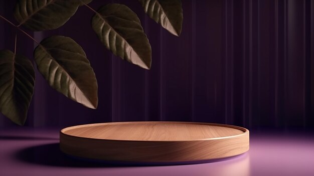3D minimal modern wooden podium tray plate on dark background Generative AI