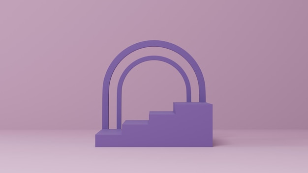 3D minimal pastel pink and purple pedestal or podium mockup display, empty platform display product