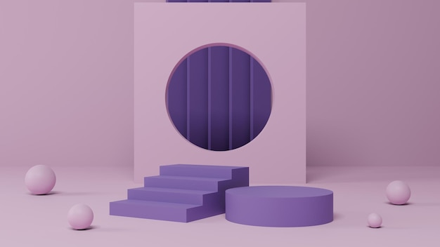 3D minimal pastel pink and purple pedestal or podium mockup display, empty platform display product