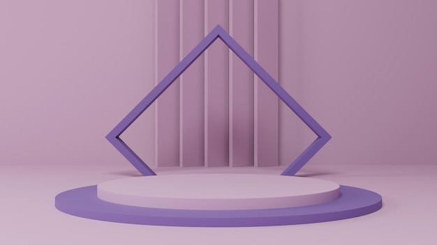 3D минималистичный пастельно-розово-фиолетовый макет пьедестала или подиума, дисплей с пустой платформой