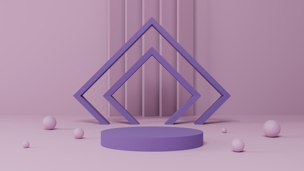 3D minimal pastel pink and purple pedestal or podium mockup display, empty platform display product