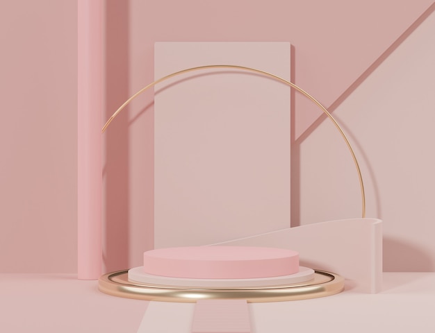 3D Minimal pastel podium and geometric shapes