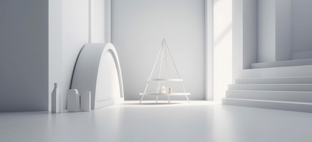 3D minimal podium room with simple shapes