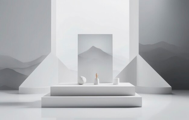 3D minimal podium room with simple shapes