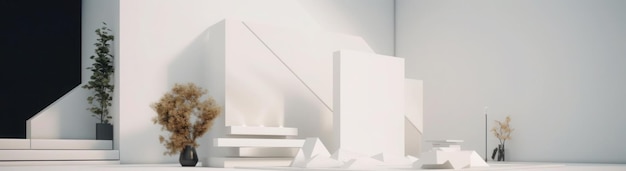 3D minimal podium room with simple shapes