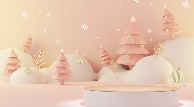 3d minimal scene of Christmas with podium for mock up and product presentation